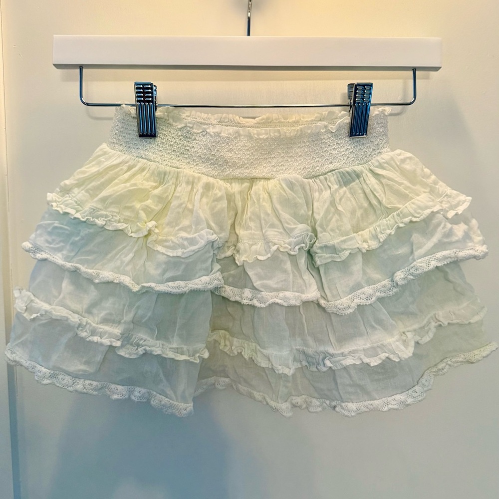 LoveShackFancy Billie Cotton Ruffle Skirt in Sage Tie Die